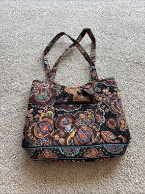 Vera Bradley Black Multi Paisley Quilted Shoulder Tote